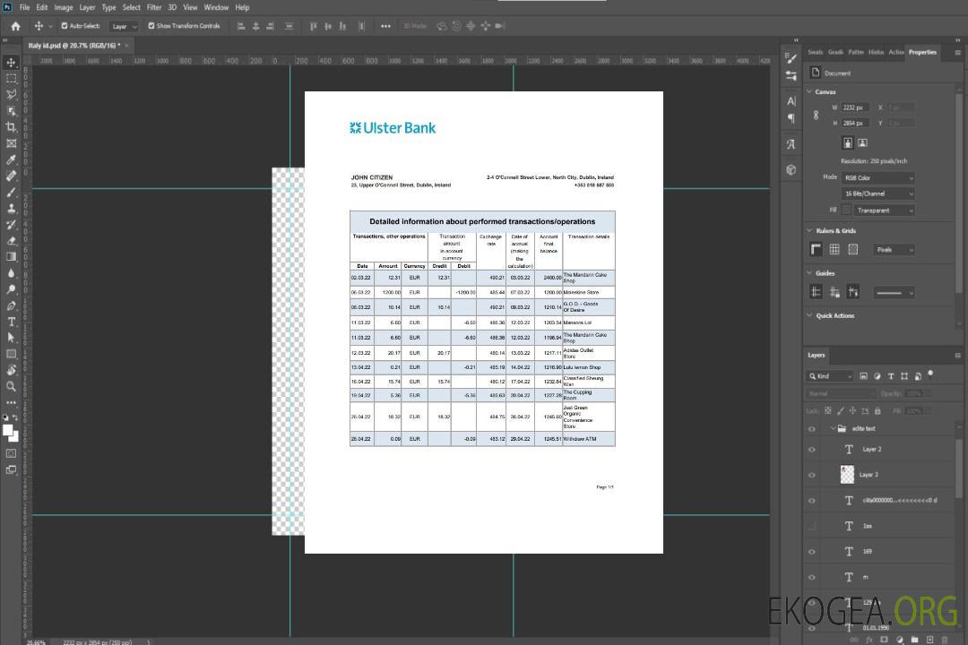 Irlande Ulster Bank relevé xls template